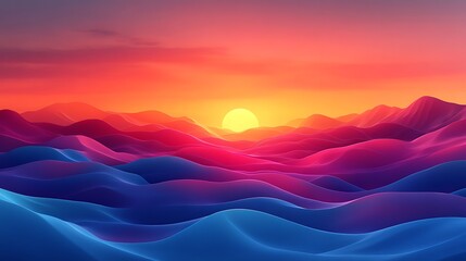 Colorful abstract hills at golden sunset time