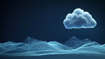 Abstract cloud computing network digital landscape technology data web blue dark mesh lines nodes