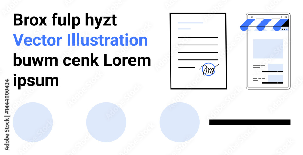Poster document with signature, responsive website mockup, text layout, circular shapes, and design element