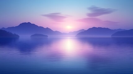 Fototapeta premium Calm blue lake under soft sunrise