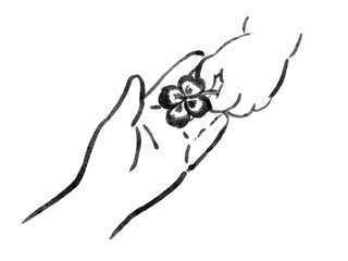 プレゼントを渡す赤ちゃんと親の手のイラスト