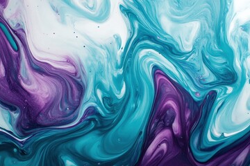 Abstract swirling patterns in vibrant teal, purple, and white colors.