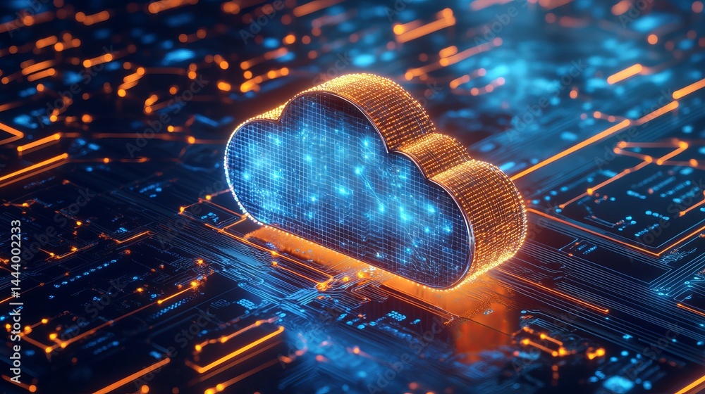 Poster abstract digital cloud computing network data technology illustration 3d web blue dark board cyber