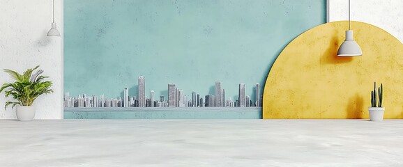 Modern, Minimalist Room with Cityscape Accent