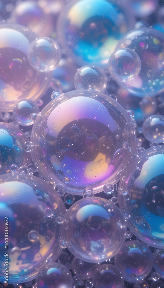 Aufkleber Iridescent Soap Bubbles Abstract. Shimmering Colors Dance On Delicate Spheres, Reflecting Light In Captivating Patterns. A Macro View Reveals Fragile Beauty. These Fleeting Orbs Showcase A Symphony Of