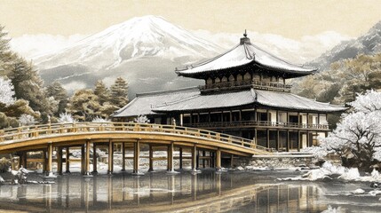 Obraz premium Winter serenity at a Japanese temple complex.