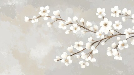 Delicate spring blossoms adorn a muted, textured backdrop.