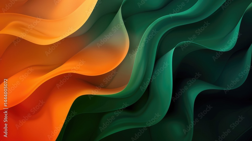 Poster diagonal abstract gradient with green and orange hues. abstract 3d rendering artwork of digital wave