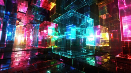 Fototapeta premium Abstract colorful geometric cube graphic with vividness, brightness light style design. Modern art present about the seamless pattern arrangement perfect for creative background and wallpaper. AIG53.
