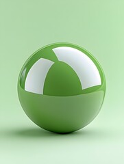 A highly polished, green sphere rests on a pale green background, reflecting light