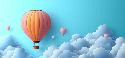 Obraz premium Pastel Hot Air Balloons Soaring Above a Sea of Clouds: A Dreamy Illustration