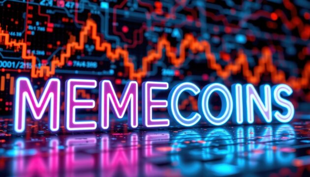 Exploring meme coins cryptocurrency market trends digital finance data analysis virtual environment wide angle investment concept
