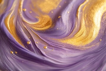Abstract swirl of purple and gold paint textures.