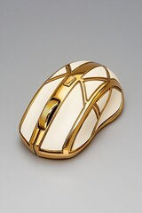 Elegant off-white wireless computer mouse with gold geometric accents