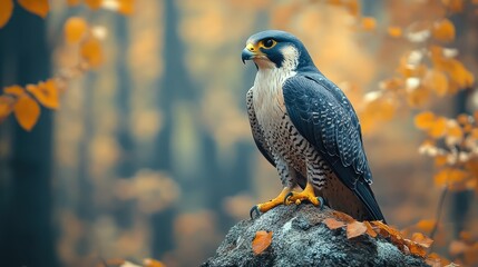 Peregrine Falcon Autumn Forest.