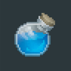 Fototapeta premium blue potion round bottomed bottle in pixel art style with isolated background