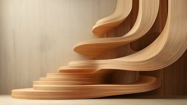 Wooden, organic, curved staircase