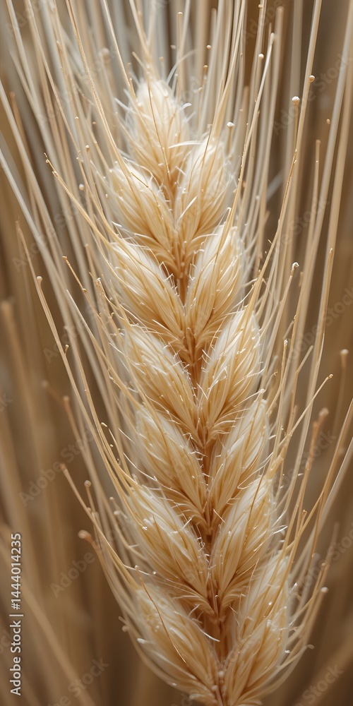 Poster intricate wheat details revealed in a micro view showcasing its texture and form. close-up of delica