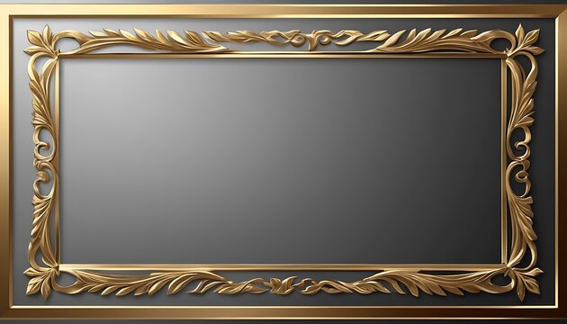 Ornate Gold Frame, Dark Grey Background, Classic Gold Border, Elegant Rectangular, Decorative Gold Design, Luxurious Dark Grey, Vintage Style, Formal Frame

