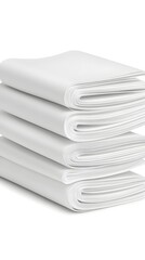 Neat stack of four crisp, white, folded rectangular cloths