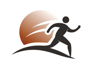 Sport vector illustration shows a black silhouette of a runner, a sport person, sprinting on a beach