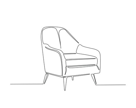 recommend clip art: Cosy sofa armchair outline drawing illustration. one continuous line drawing of armchair furniture.