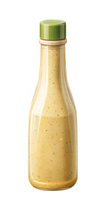 Bottle of creamy dressing with green lid isolated on white background