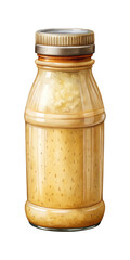 Watercolor Painting of a Jar of Creamy Tahini Sauce with Detailed Lid