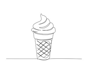Ice cream cone outline drawing illustration. one continuous line drawing of Ice cream.