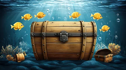 Sunken treasure chest in ocean depths