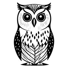 Stylized owl drawing showcases stark black and white minimalist design