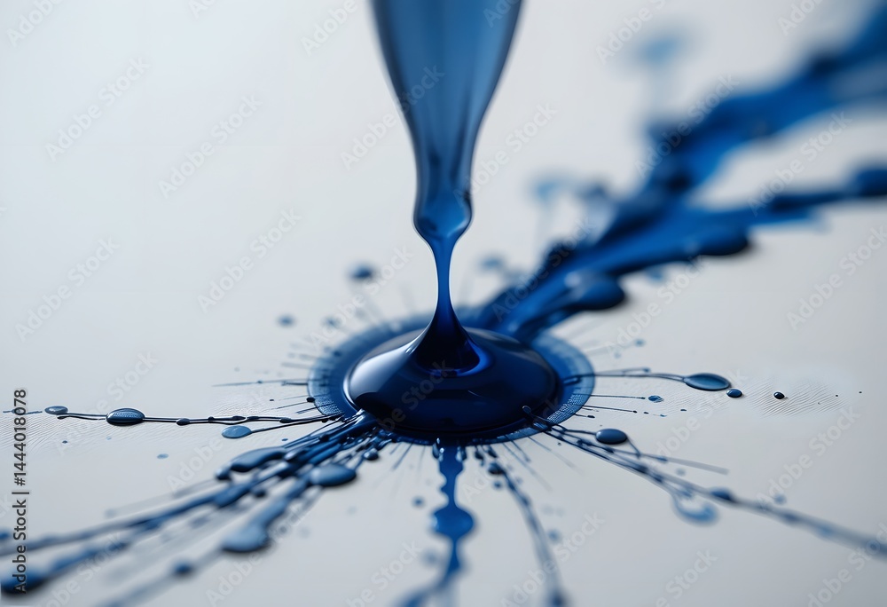 Poster Ink Drop Expanding Demonstrates Physics In Action, Showcasing Science And Chemistry Properties. Fluid Dynamics Come Alive, Visualizing Surface Tension And Capillary Action On Paper, Creating