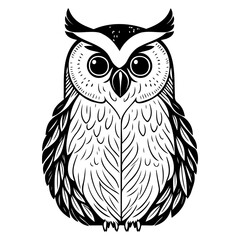 Stylized owl illustration featuring bold lines and intricate feather detail
