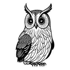 Stylized owl illustration with detailed line work against a white background