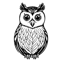 Stylized black and white owl illustration with intricate feather details