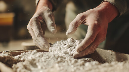Hands Working with Powdered Material