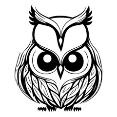 Elegant monochromatic owl illustration with intricate feathered design elements