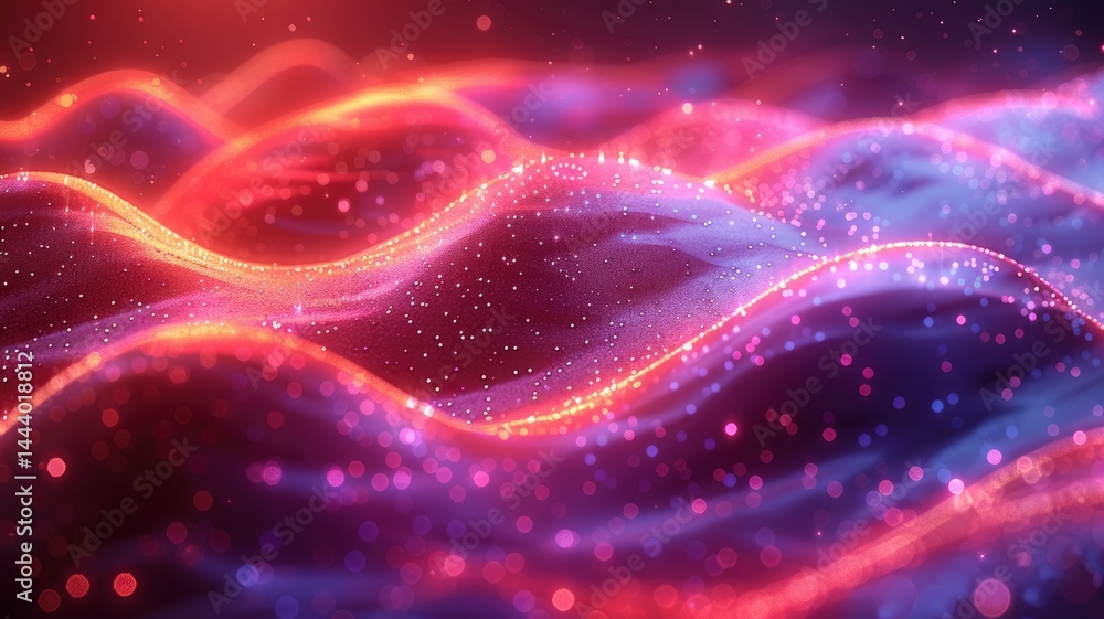 Poster abstract colorful wavy lines with neon lights. digital art for design of glowing vibrant color with 