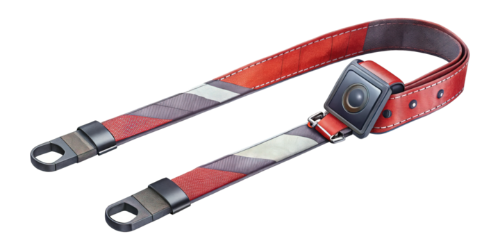 Striking Orange and Gray Shoulder Strap with Unique Central Camera Device