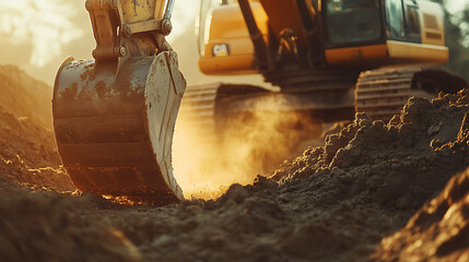 Excavator Digging Soil at Construction Site