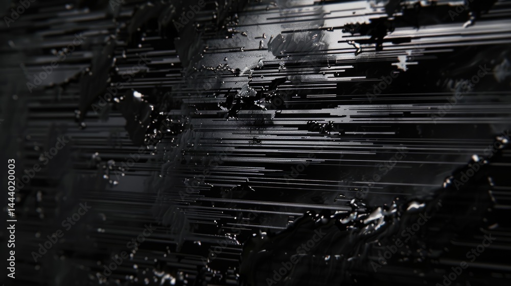 Poster abstract of complex glitch with pixel effect in dark background use shading and monochrome to expres