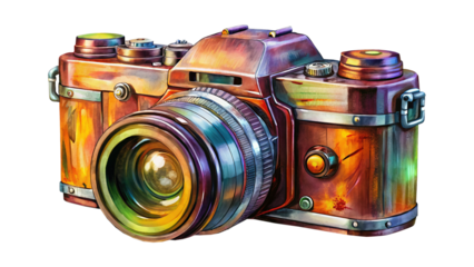Whimsical colorful artistic vintage camera, a tribute to analog photography and art