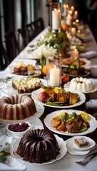 festive table adorned with plates of delectable treats each testament to culinary artistry ready to welcome guests to celebration filled with warmth and joy