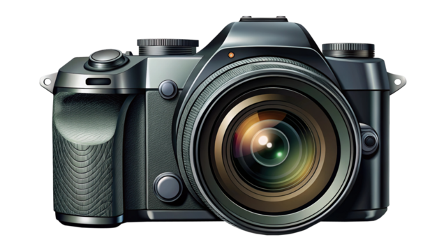 Detailed rendering of a mirrorless digital camera with a large lens