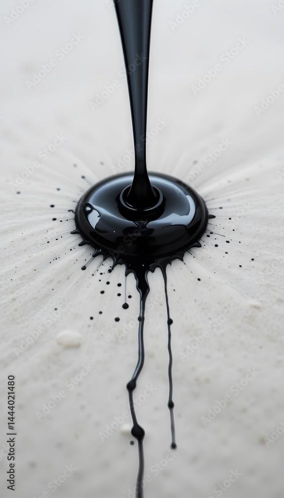 Poster ink drop spreads on paper. the captivating capillary action is revealed. a fascinating visual close 