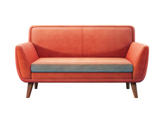 MidCentury Modern Loveseat in Salmon Pink with Teal Accent Cushion