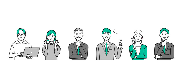 ポジティブな表情のビジネスマンセット 上半身アイコン ベクターイラスト素材