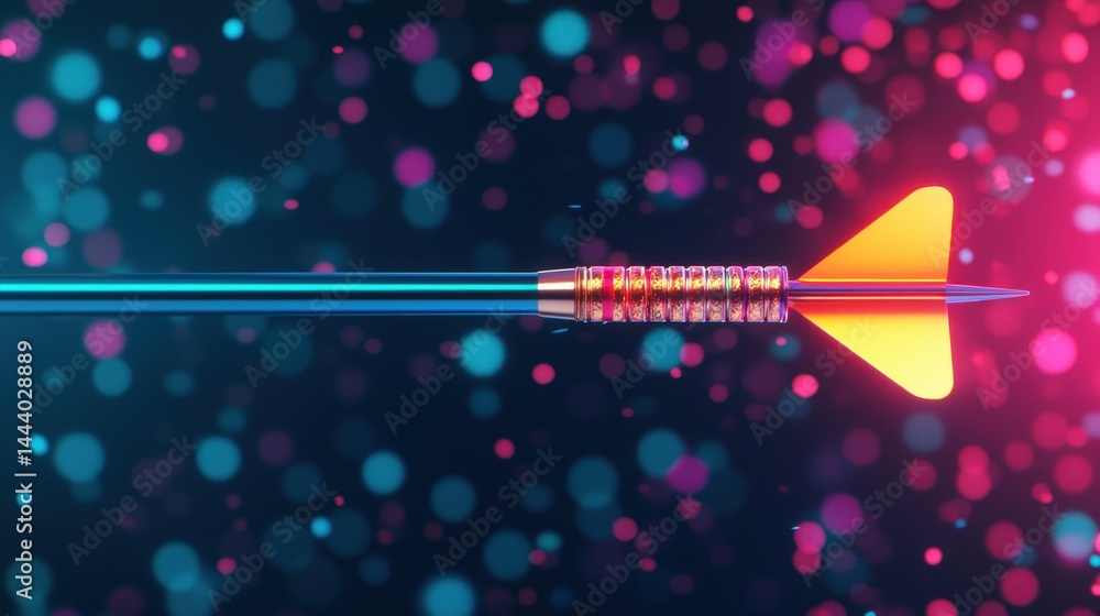 Poster vibrant dart arrow on abstract colorful background with bokeh effect and glowing light elements