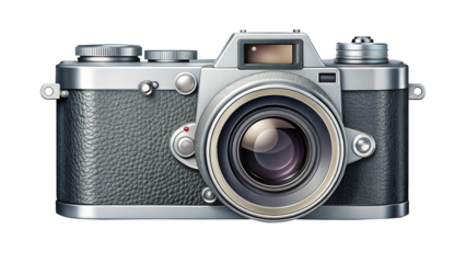 Sleek Silver and Black Leather Vintage Camera Rendering for Photography Enthusiasts