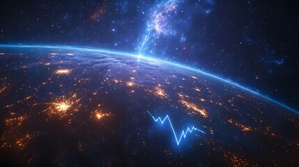 Global business growth concept with rising graph and earth background symbolizing success, economy, and expansion
